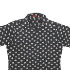 SEARS Mens Black Floral Print Short Sleeve Shirt L Retro Style Summer Casual