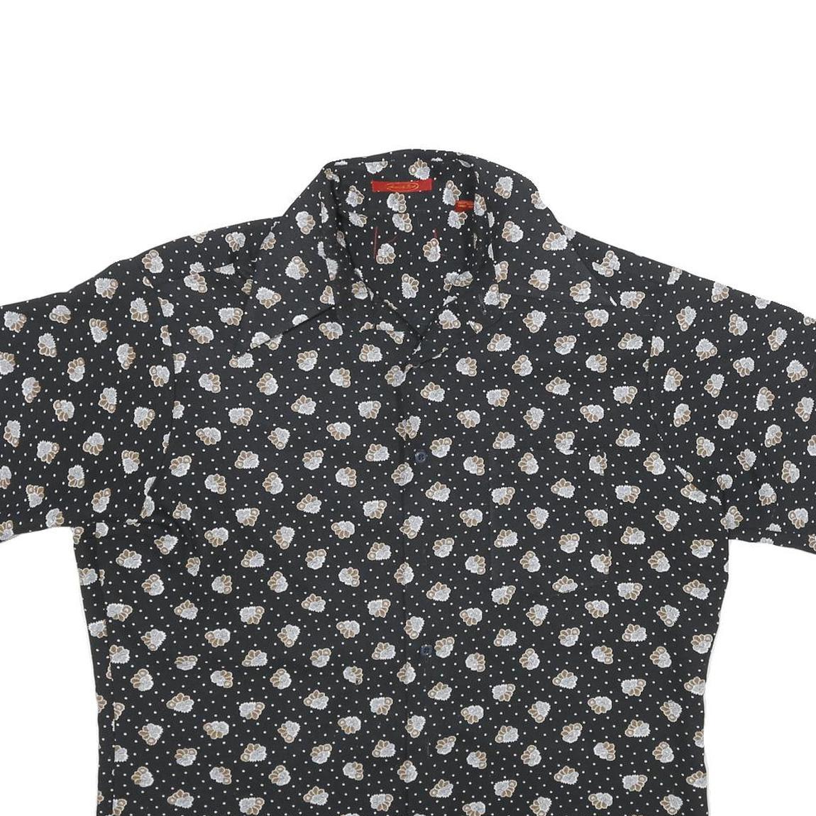 SEARS Mens Black Floral Print Short Sleeve Shirt L Retro Style Summer Casual