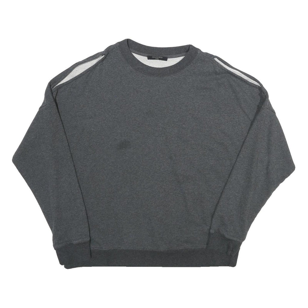 ALL SAINTS Womens Grey Pullover Crew Neck Sweatshirt S Cut-Out Shoulder Relaxed