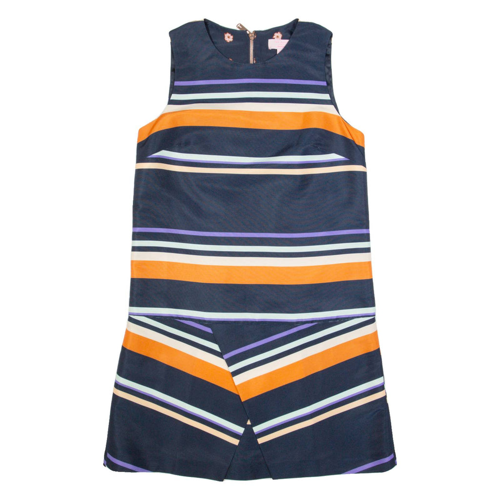 TED BAKER Womens Shift Dress Blue Striped Sleeveless Knee Length S