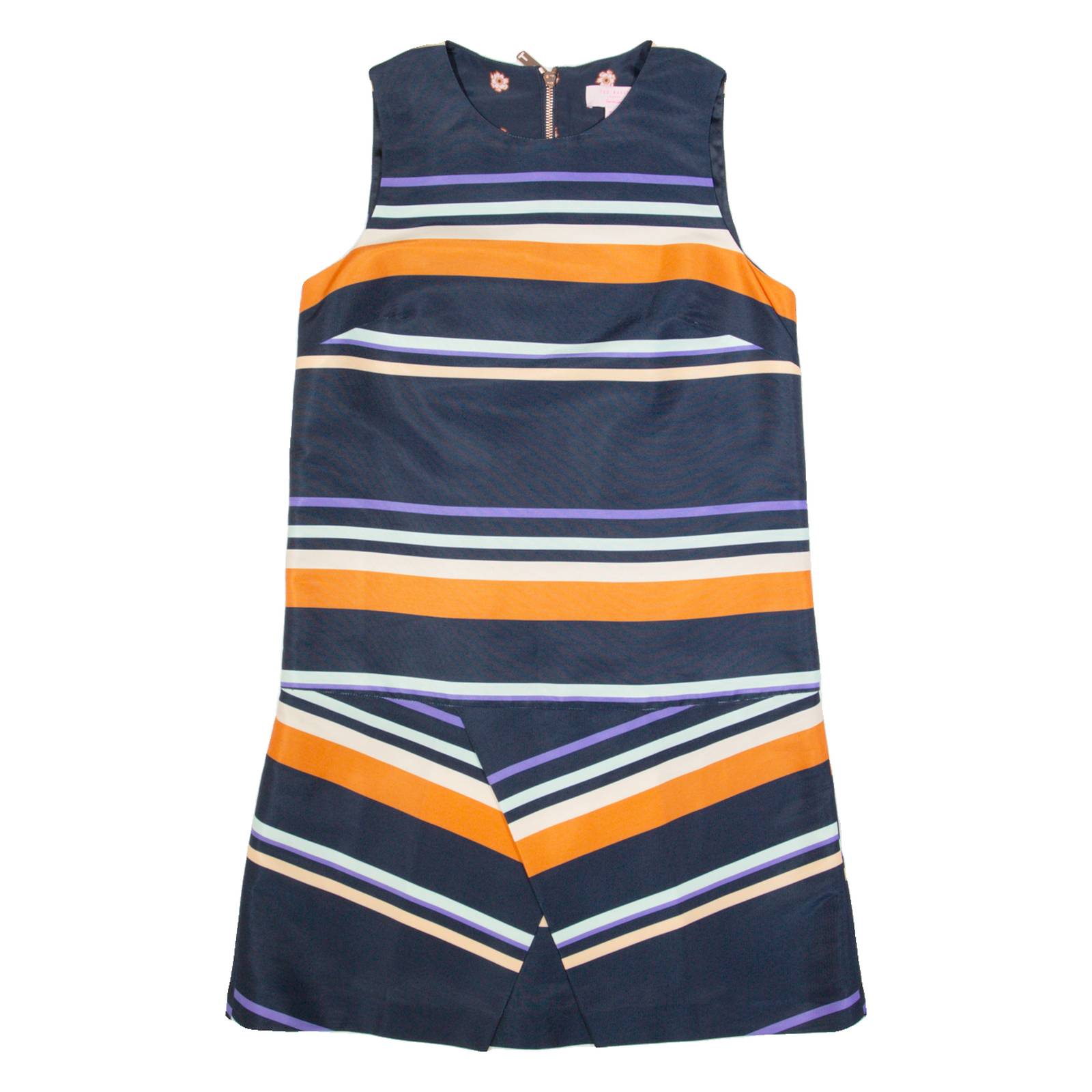 TED BAKER Womens Shift Dress Blue Striped Sleeveless Knee Length S
