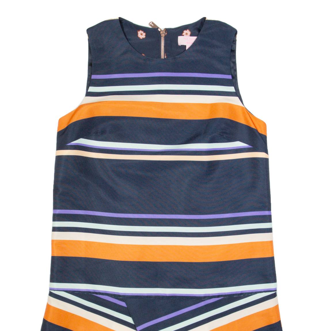 TED BAKER Womens Shift Dress Blue Striped Sleeveless Knee Length S