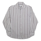 BEN SHERMAN Mens Grey & White Striped Shirt L Classic Cotton Blend Casual