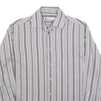 BEN SHERMAN Mens Grey & White Striped Shirt L Classic Cotton Blend Casual