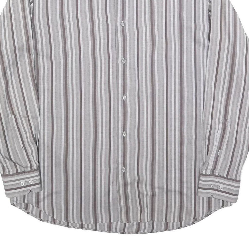 BEN SHERMAN Mens Grey & White Striped Shirt L Classic Cotton Blend Casual