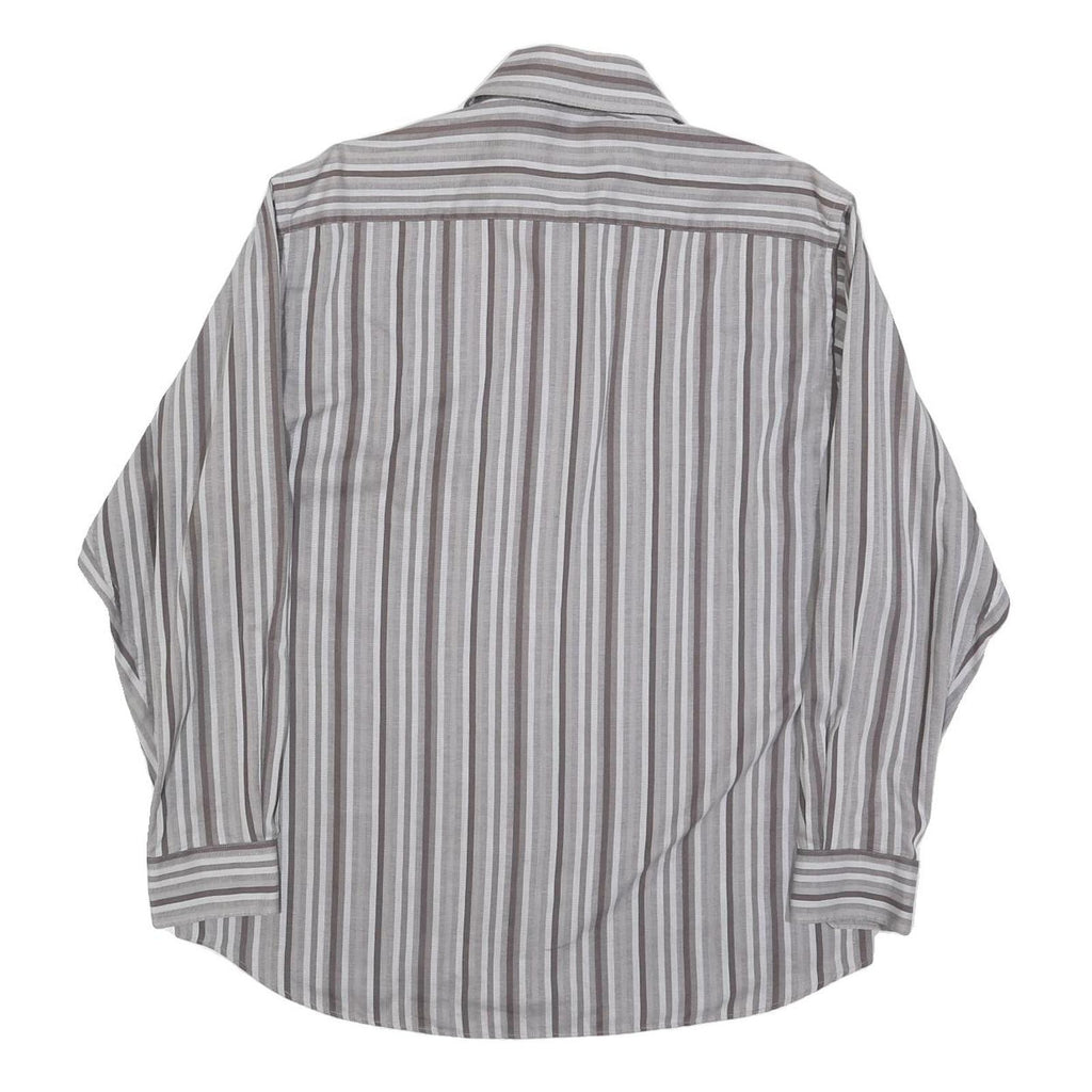 BEN SHERMAN Mens Grey & White Striped Shirt L Classic Cotton Blend Casual