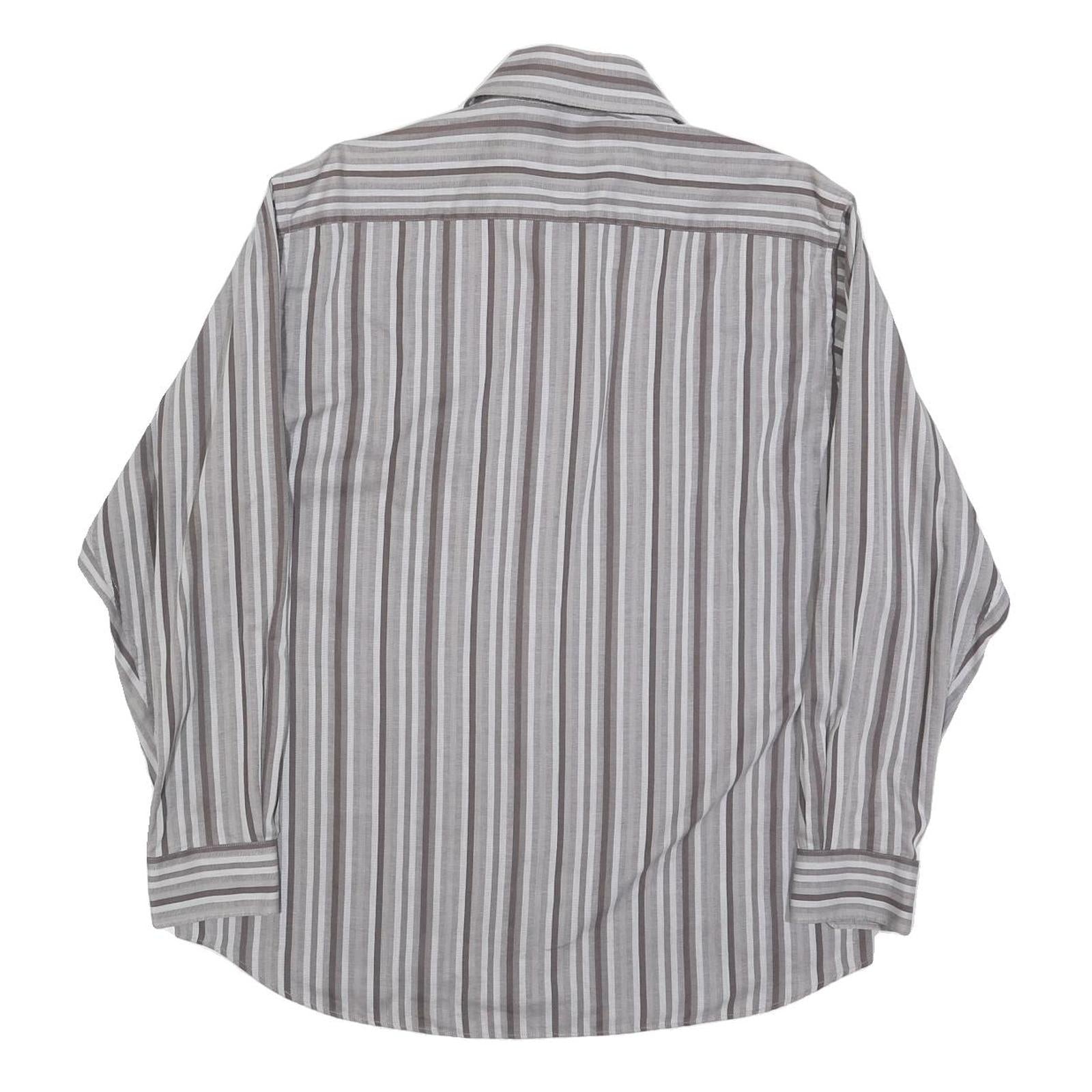 BEN SHERMAN Mens Grey & White Striped Shirt L Classic Cotton Blend Casual