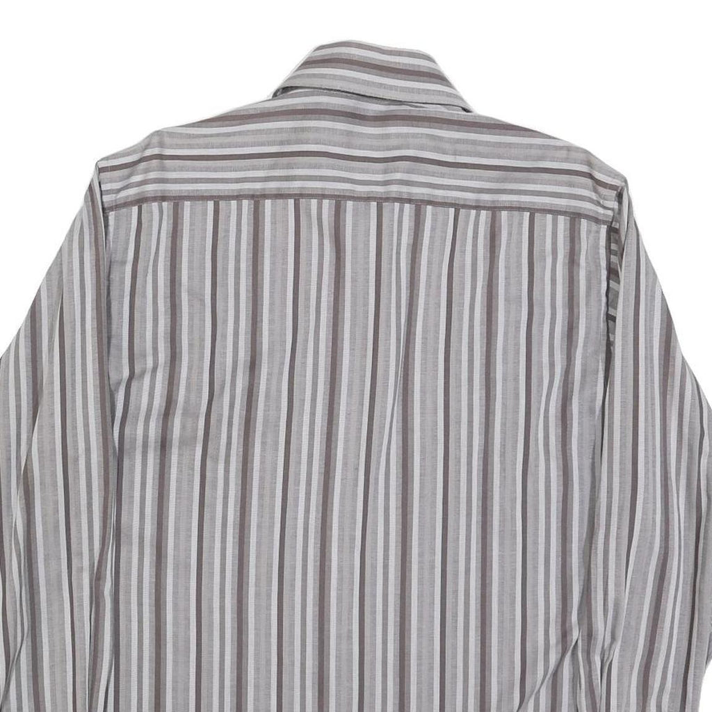 BEN SHERMAN Mens Grey & White Striped Shirt L Classic Cotton Blend Casual