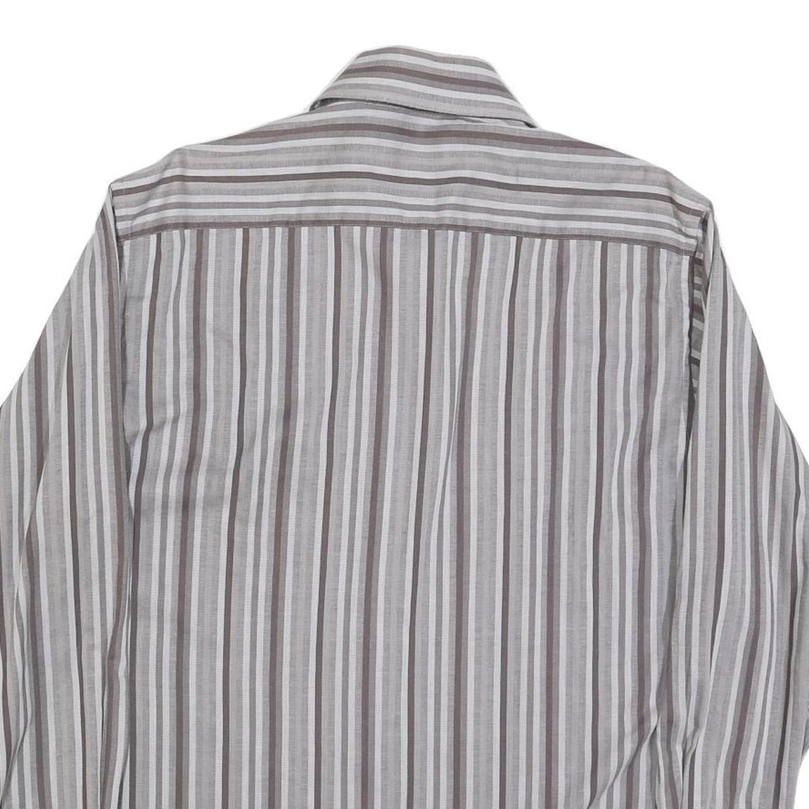 BEN SHERMAN Mens Grey & White Striped Shirt L Classic Cotton Blend Casual