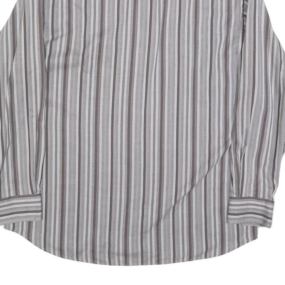 BEN SHERMAN Mens Grey & White Striped Shirt L Classic Cotton Blend Casual