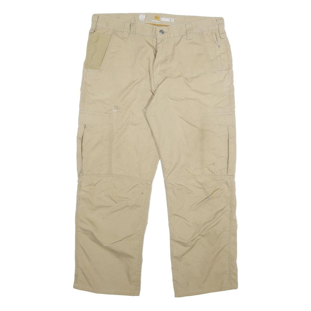 CARHARTT Mens Cotton Blend Beige Relaxed Fit Cargo Trousers W38 L28 Workwear
