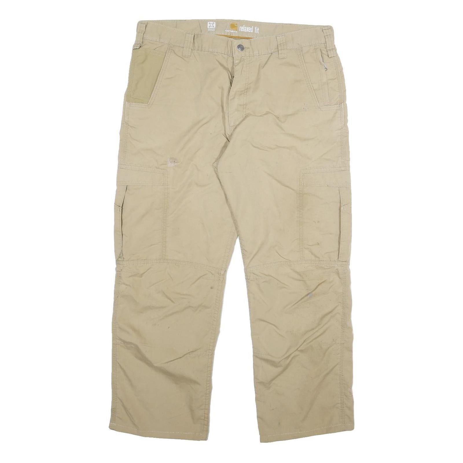 CARHARTT Mens Cotton Blend Beige Relaxed Fit Cargo Trousers W38 L28 Workwear