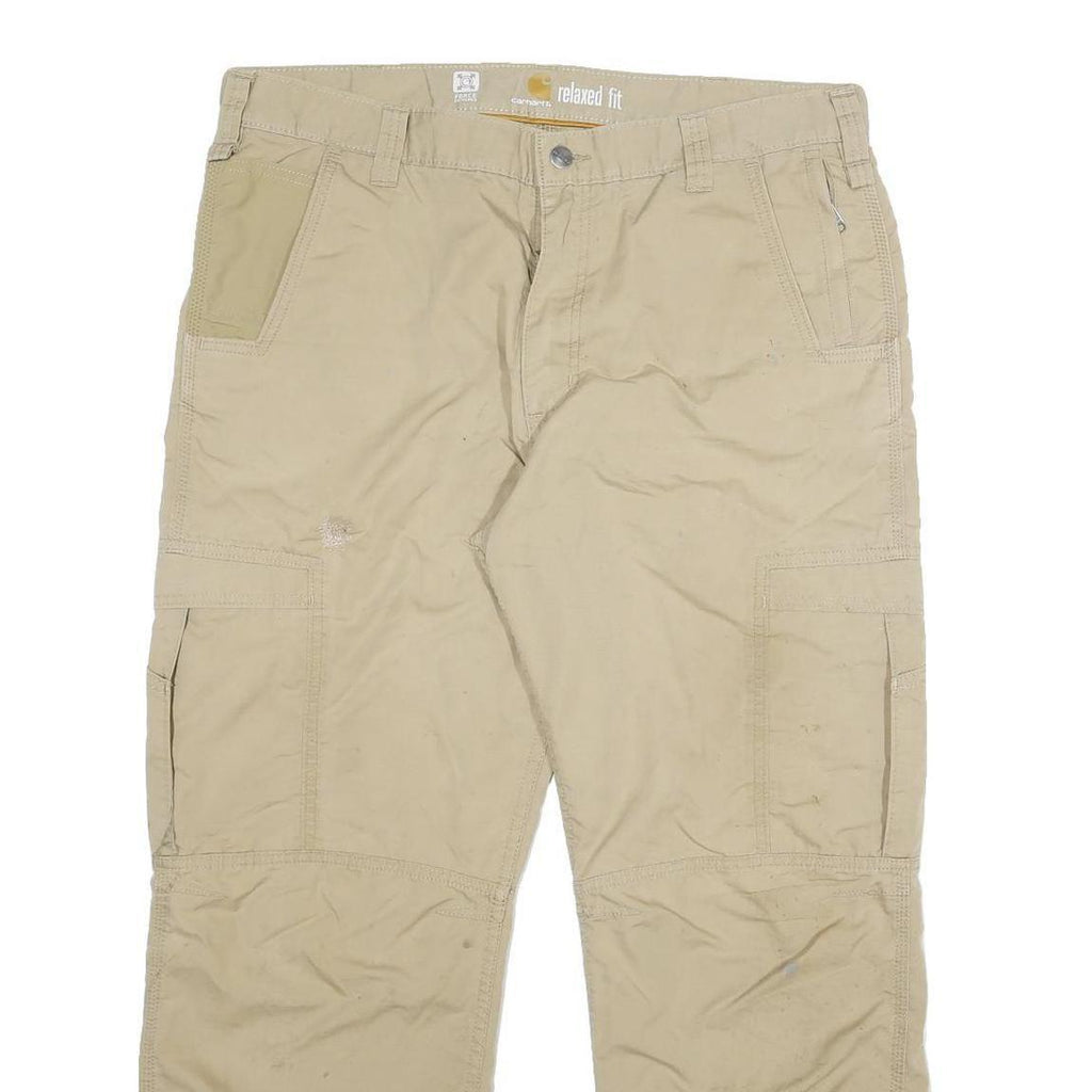 CARHARTT Mens Cotton Blend Beige Relaxed Fit Cargo Trousers W38 L28 Workwear