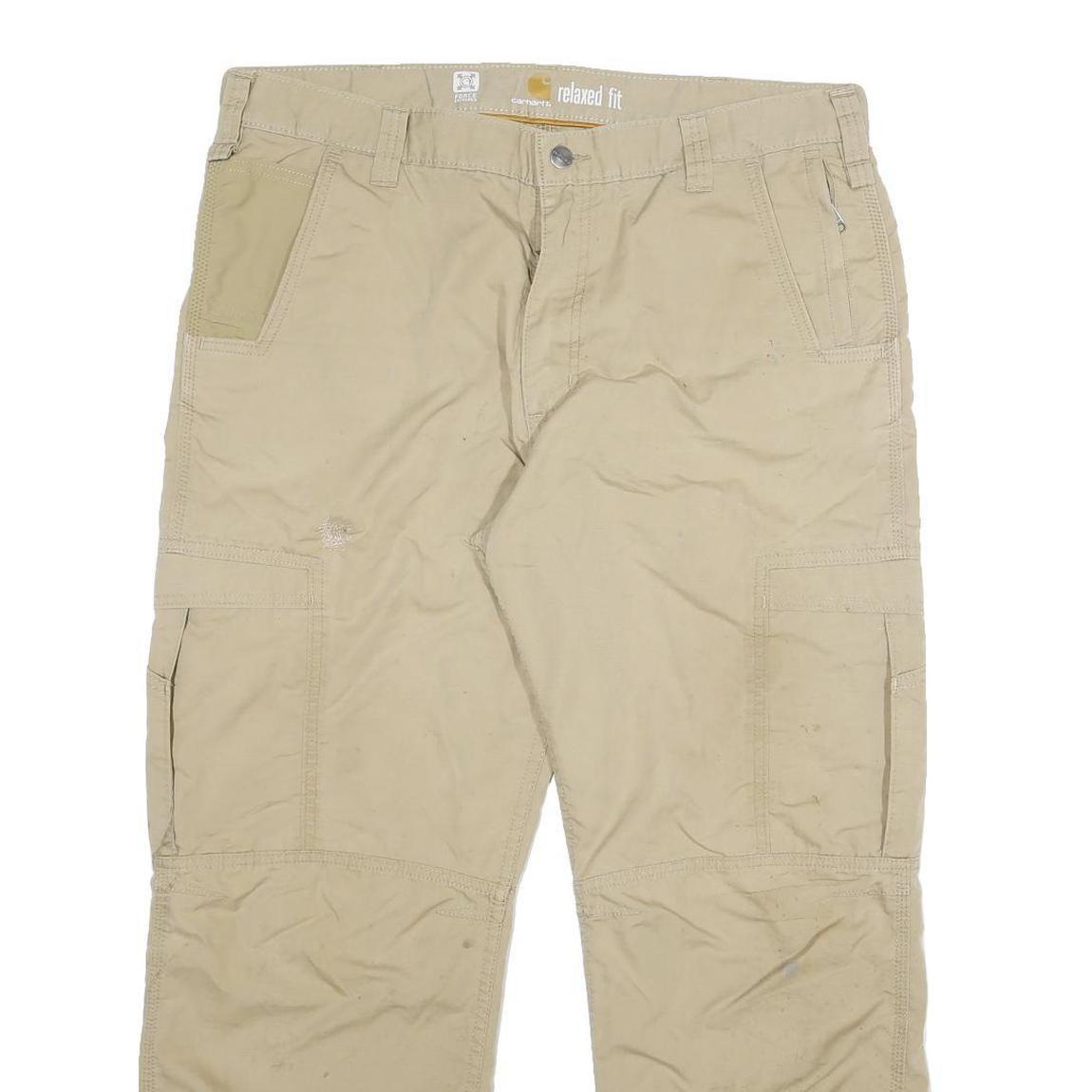 CARHARTT Mens Cotton Blend Beige Relaxed Fit Cargo Trousers W38 L28 Workwear
