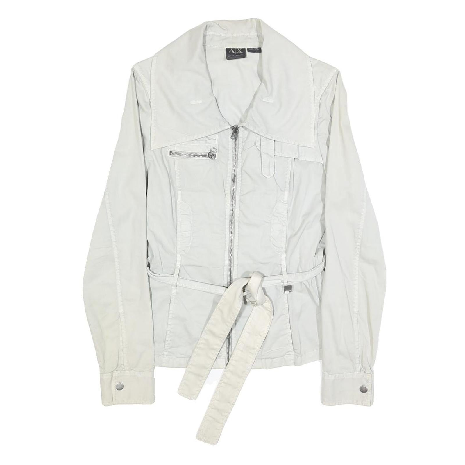ARMANI EXCHANGE Womens White Cotton Zip Jacket M Casual Lightweight Stylish