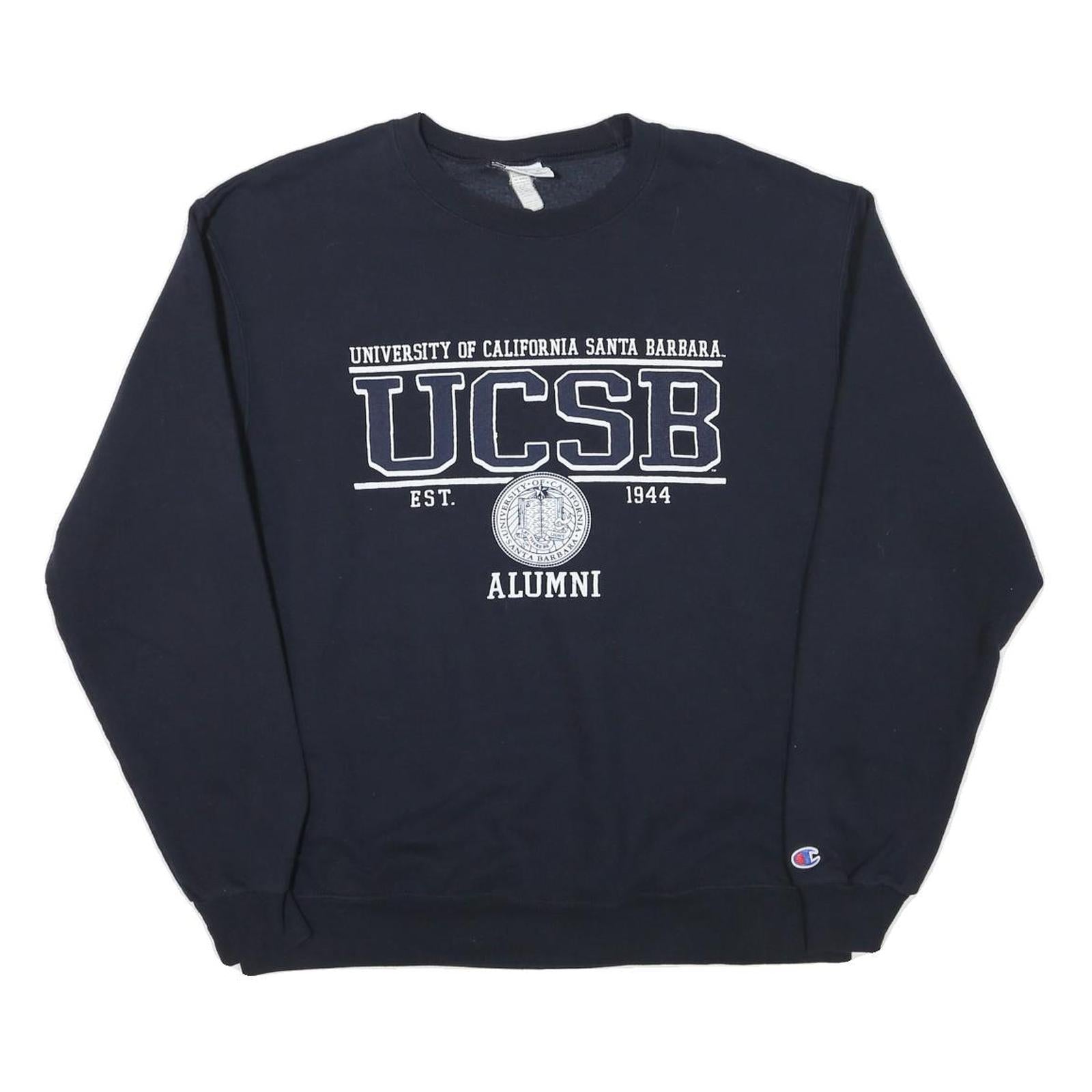 CHAMPION Mens Navy Blue UCSB Alumni Crew Neck L Cotton Blend Sweatshirt