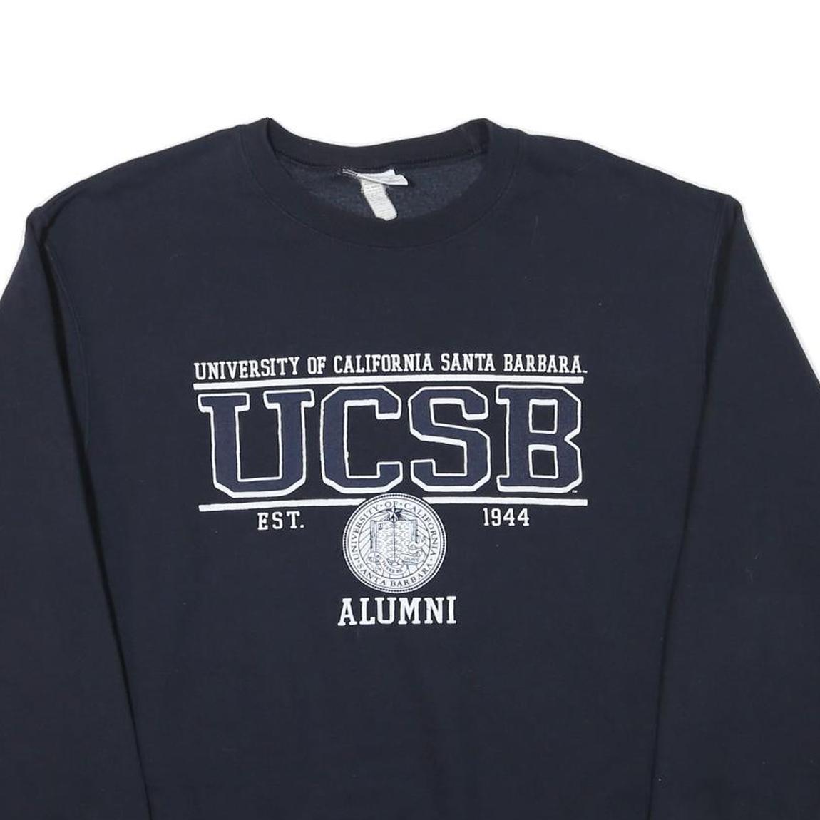 CHAMPION Mens Navy Blue UCSB Alumni Crew Neck L Cotton Blend Sweatshirt