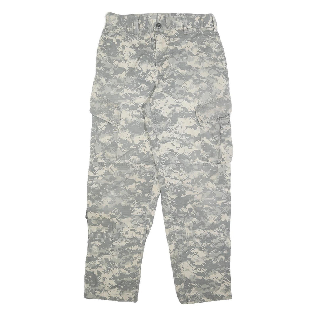 Mens Cotton Blend Grey Camouflage Regular Cargo Trousers W28 L30 Durable Button
