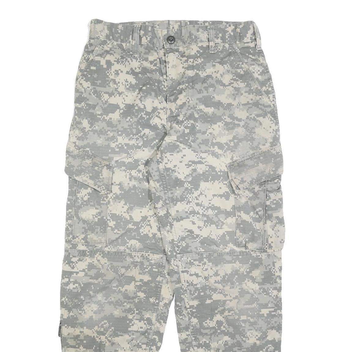 Mens Cotton Blend Grey Camouflage Regular Cargo Trousers W28 L30 Durable Button