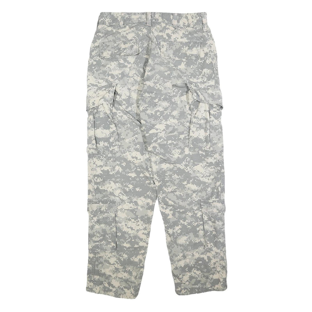 Mens Cotton Blend Grey Camouflage Regular Cargo Trousers W28 L30 Durable Button