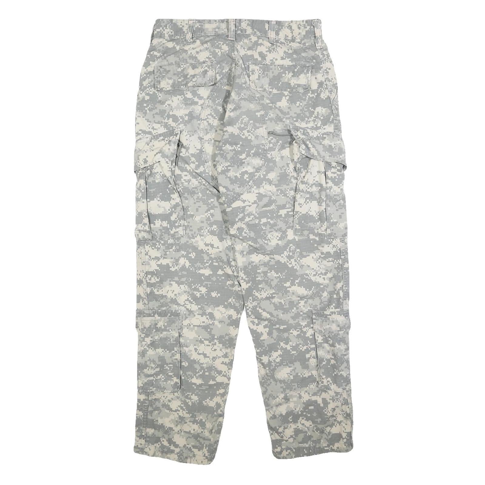Mens Cotton Blend Grey Camouflage Regular Cargo Trousers W28 L30 Durable Button