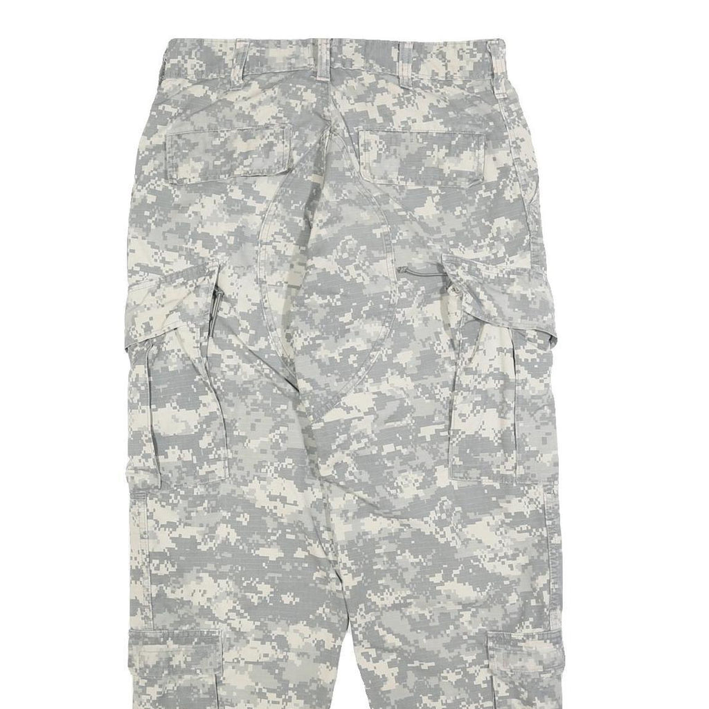 Mens Cotton Blend Grey Camouflage Regular Cargo Trousers W28 L30 Durable Button