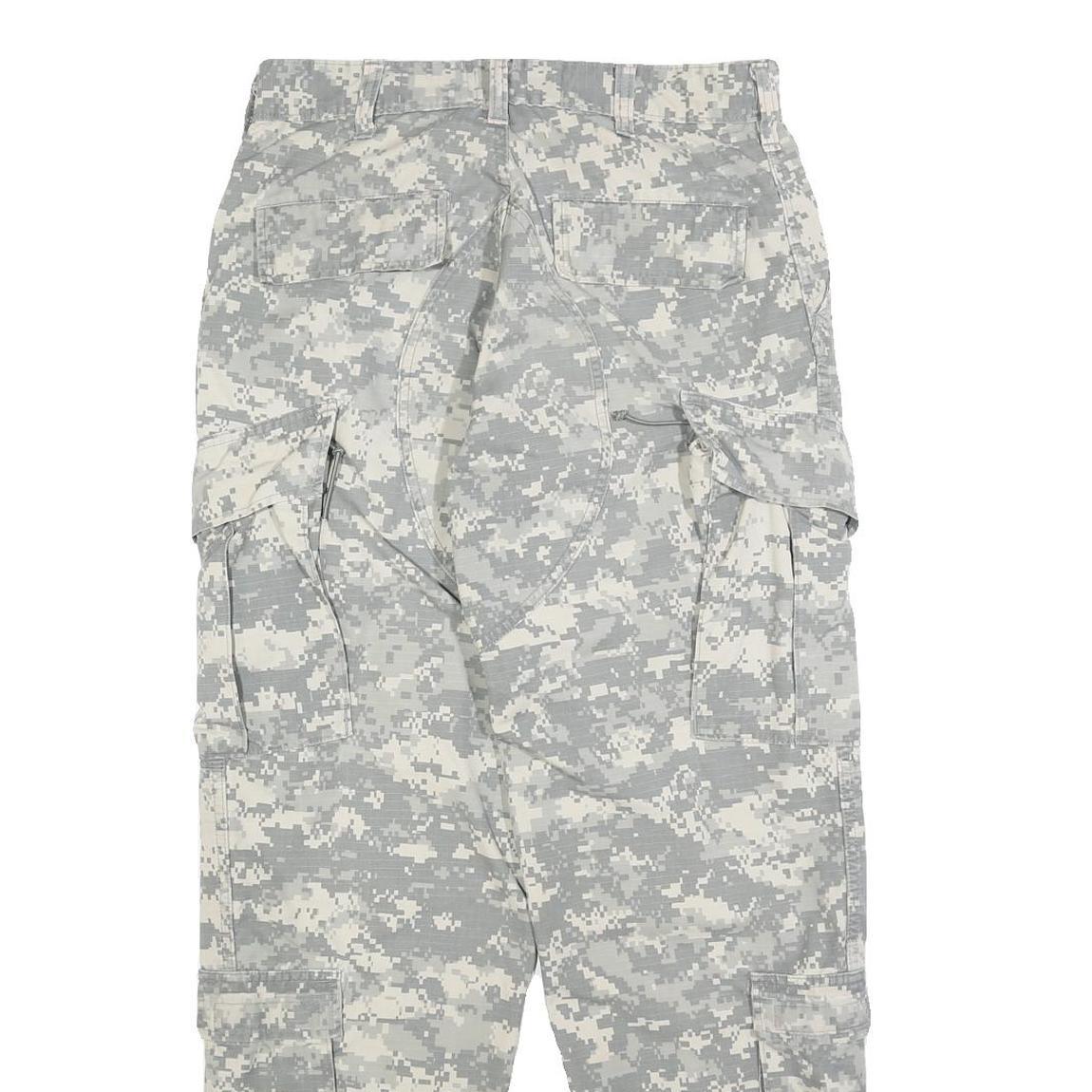 Mens Cotton Blend Grey Camouflage Regular Cargo Trousers W28 L30 Durable Button