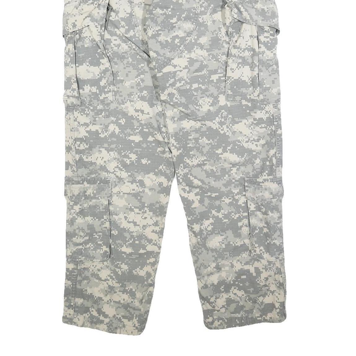 Mens Cotton Blend Grey Camouflage Regular Cargo Trousers W28 L30 Durable Button