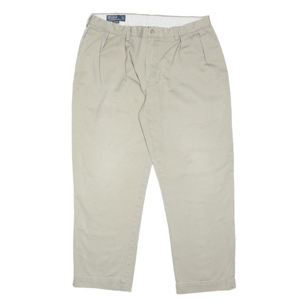 POLO RALPH LAUREN Mens Regular Fit Beige Cotton Blend Trousers W36 L30 Classic