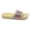 GUCCI Mens Beige Synthetic Sliders UK 7 Designer Logo Casual Comfort