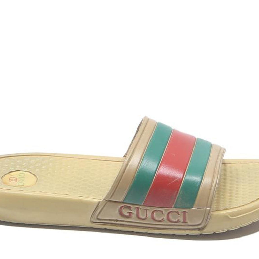 GUCCI Mens Beige Synthetic Sliders UK 7 Designer Logo Casual Comfort