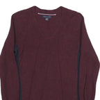 TOMMY HILFIGER Womens Maroon & Navy Patterned Jumper V-Neck Cable Knit XXS