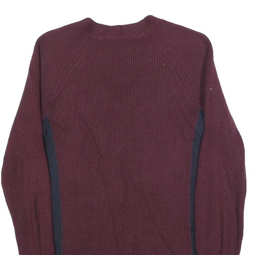 TOMMY HILFIGER Womens Maroon & Navy Patterned Jumper V-Neck Cable Knit XXS
