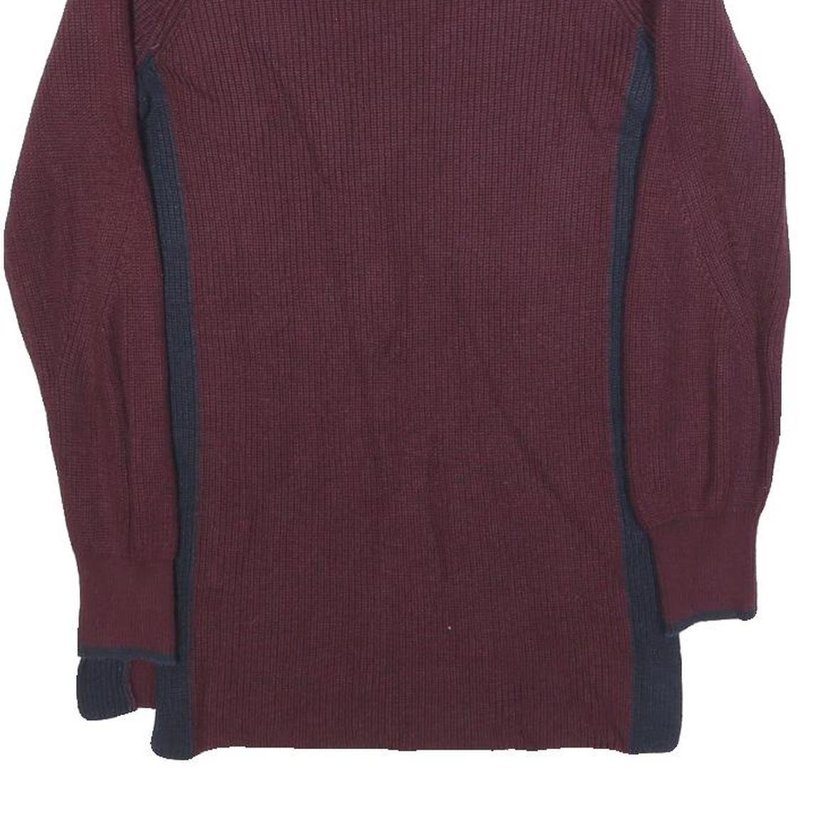 TOMMY HILFIGER Womens Maroon & Navy Patterned Jumper V-Neck Cable Knit XXS