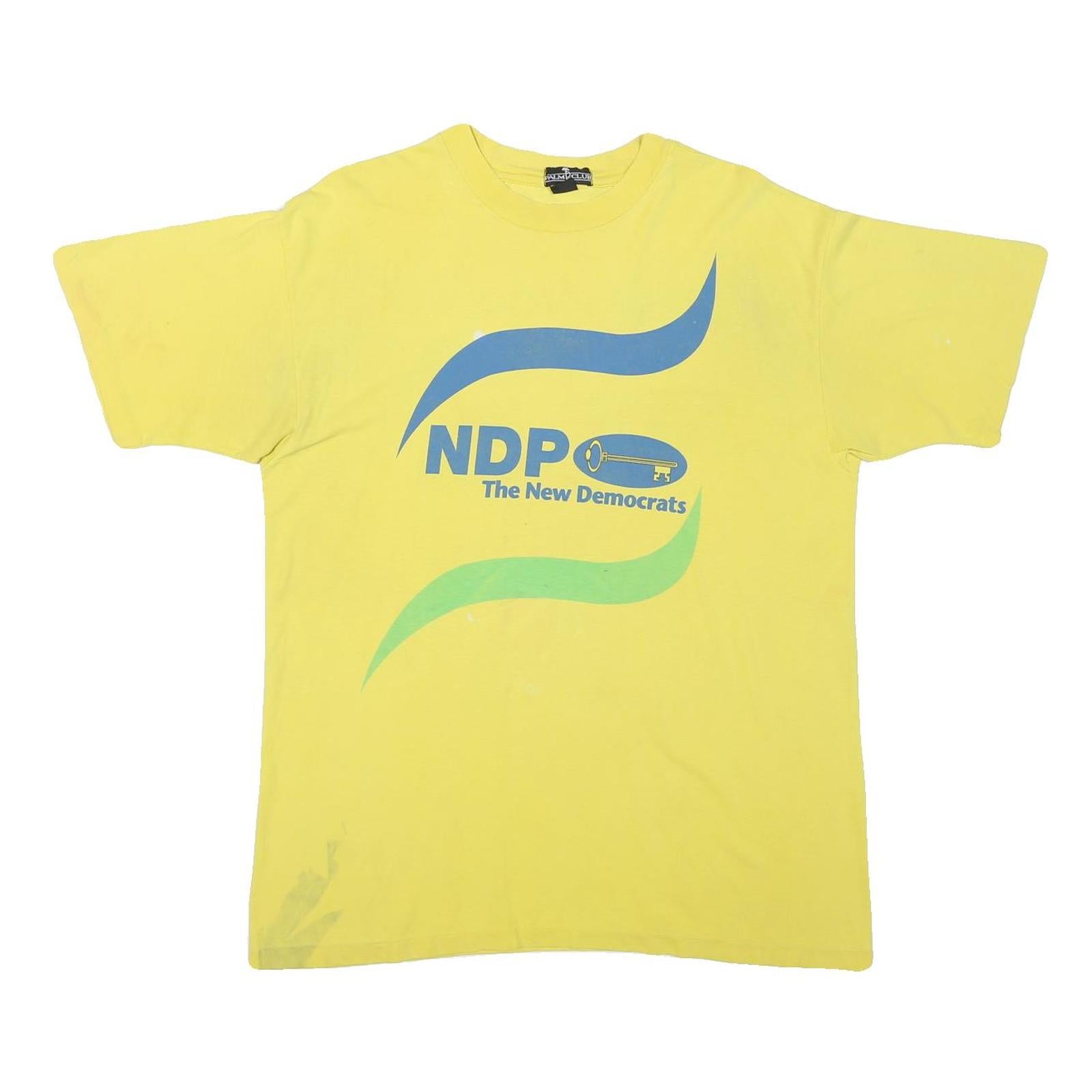 PALM CLUB Mens Yellow NDP The New Democrats Graphic T-Shirt XL Short Sleeve Crew