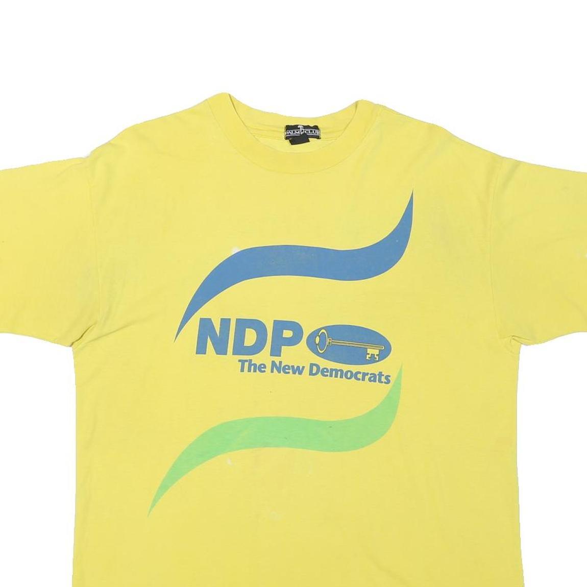 PALM CLUB Mens Yellow NDP The New Democrats Graphic T-Shirt XL Short Sleeve Crew