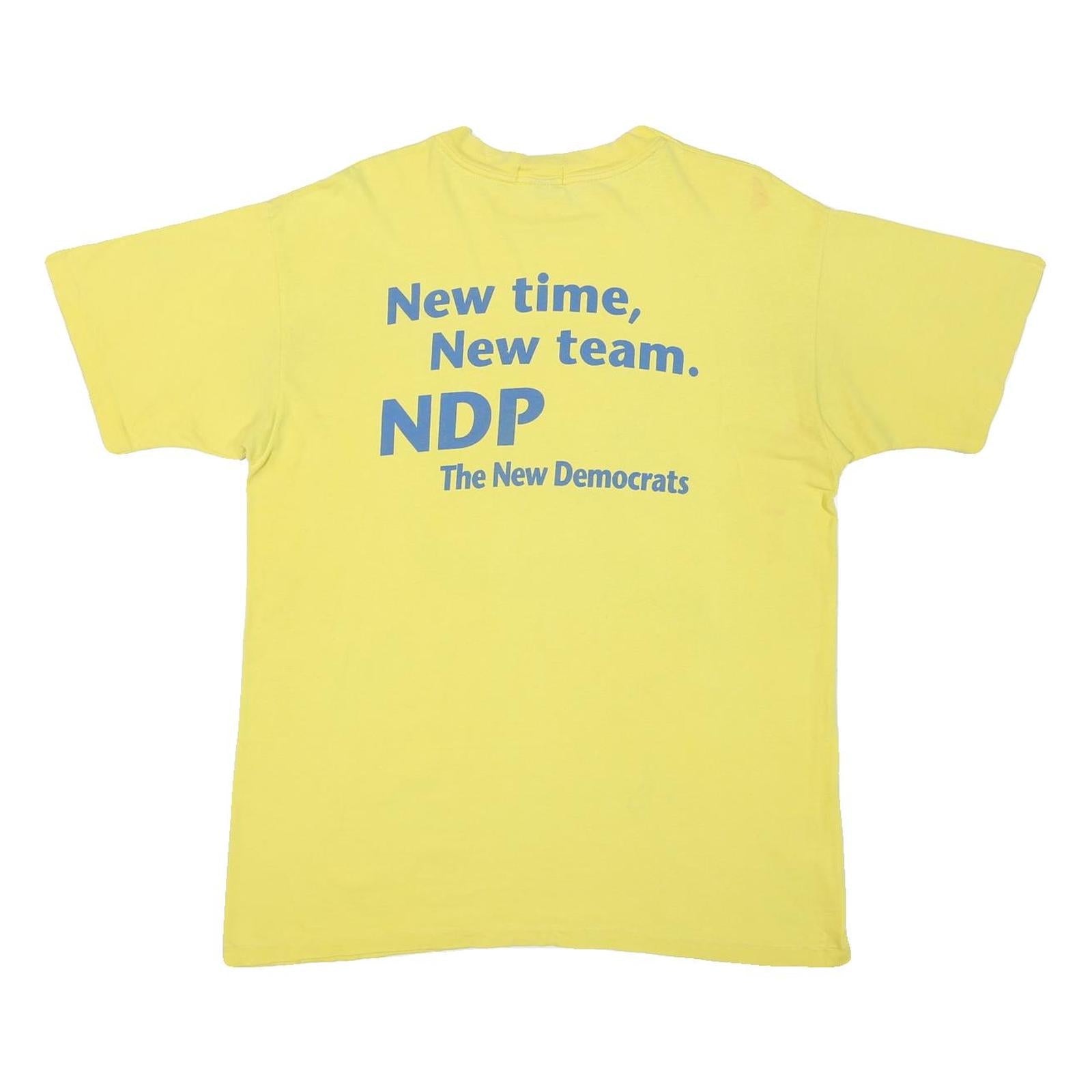 PALM CLUB Mens Yellow NDP The New Democrats Graphic T-Shirt XL Short Sleeve Crew