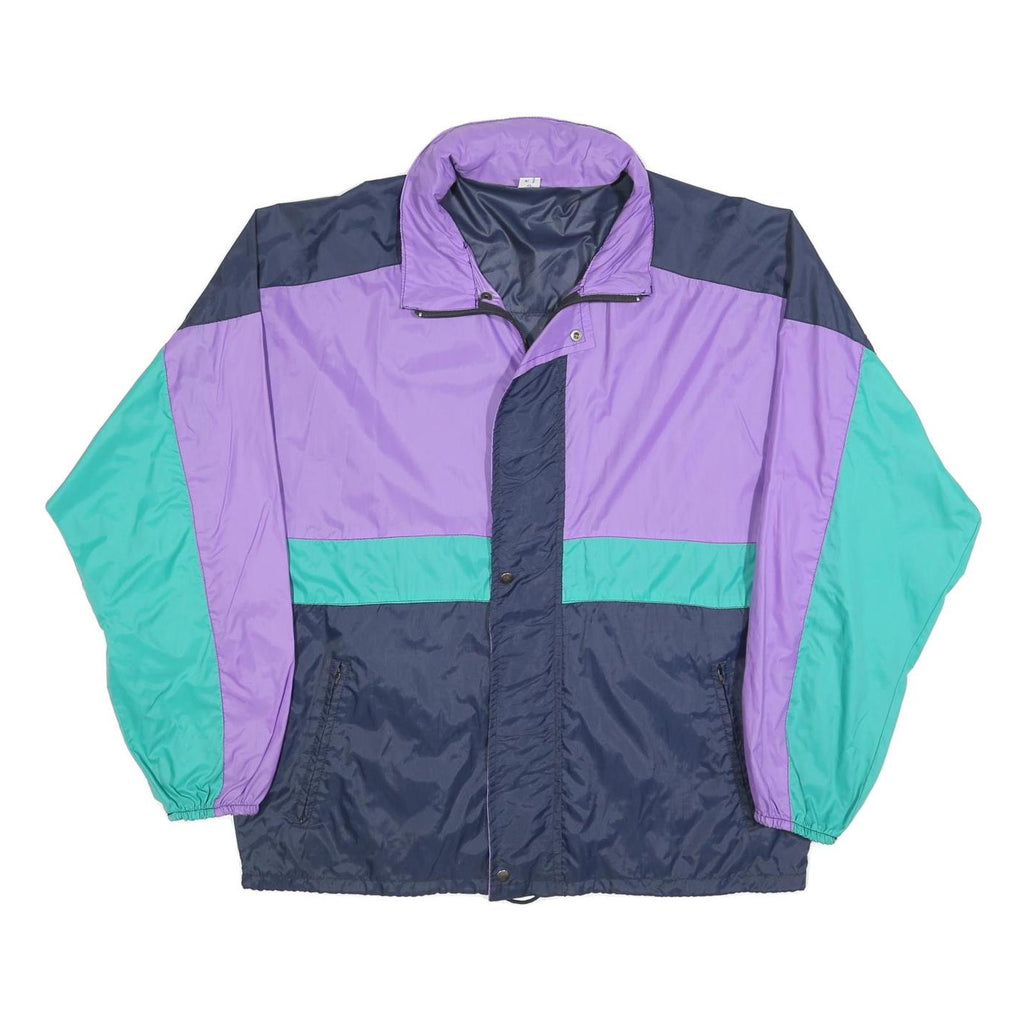 MC DUE Mens Purple & Green Nylon Colourblock Jacket L Windbreaker Zip Closure