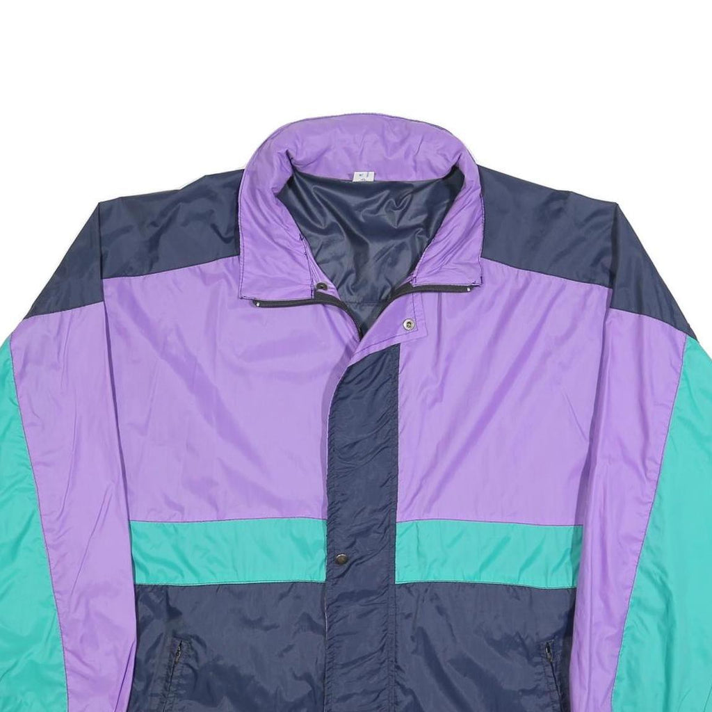 MC DUE Mens Purple & Green Nylon Colourblock Jacket L Windbreaker Zip Closure