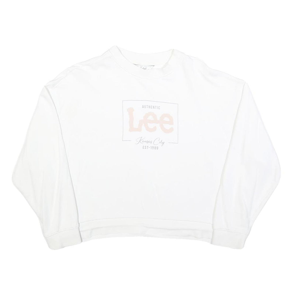 LEE Womens White Cotton Crew Neck M Sweatshirt Authentic Logo Printed Casual