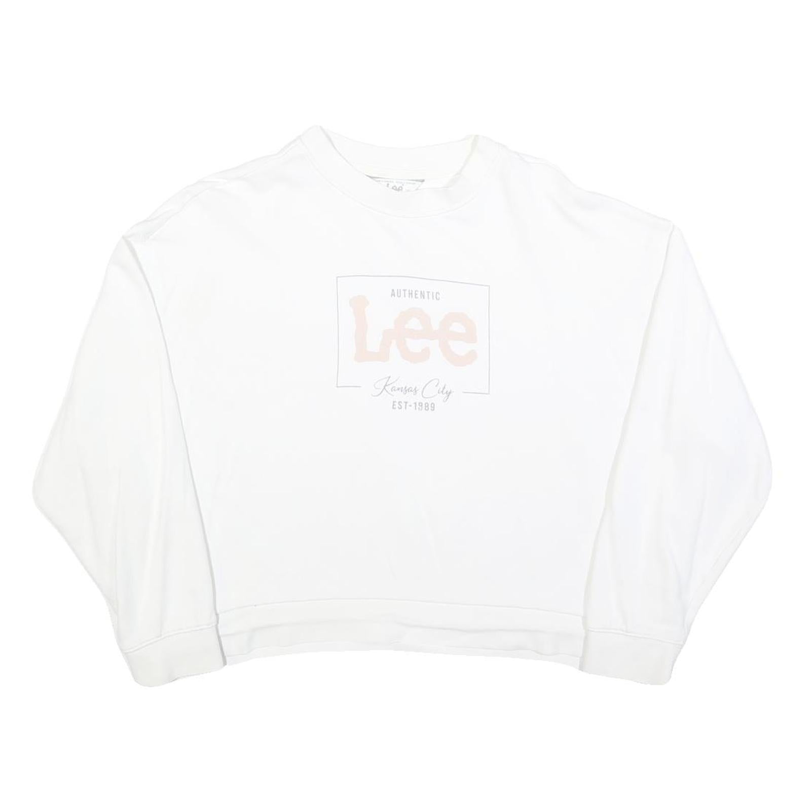 LEE Womens White Cotton Crew Neck M Sweatshirt Authentic Logo Printed Casual
