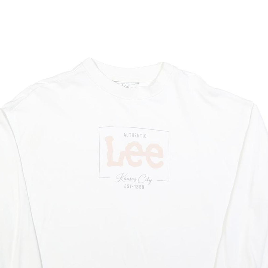 LEE Womens White Cotton Crew Neck M Sweatshirt Authentic Logo Printed Casual
