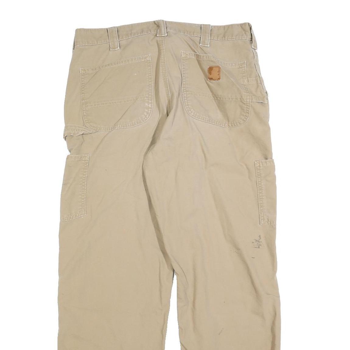 CARHARTT Mens Beige Regular Fit Straight Cotton Blend Jeans W34 L32 Workwear Zip