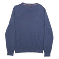 TOMMY HILFIGER Mens Blue Plain Cotton Crew Neck Basic Knit Jumper M Casual