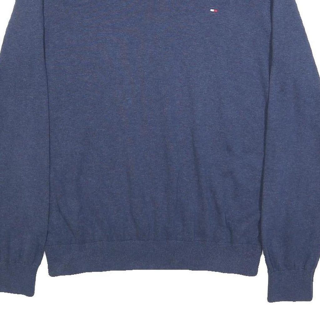 TOMMY HILFIGER Mens Blue Plain Cotton Crew Neck Basic Knit Jumper M Casual