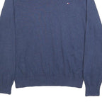 TOMMY HILFIGER Mens Blue Plain Cotton Crew Neck Basic Knit Jumper M Casual