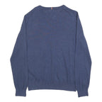 TOMMY HILFIGER Mens Blue Plain Cotton Crew Neck Basic Knit Jumper M Casual