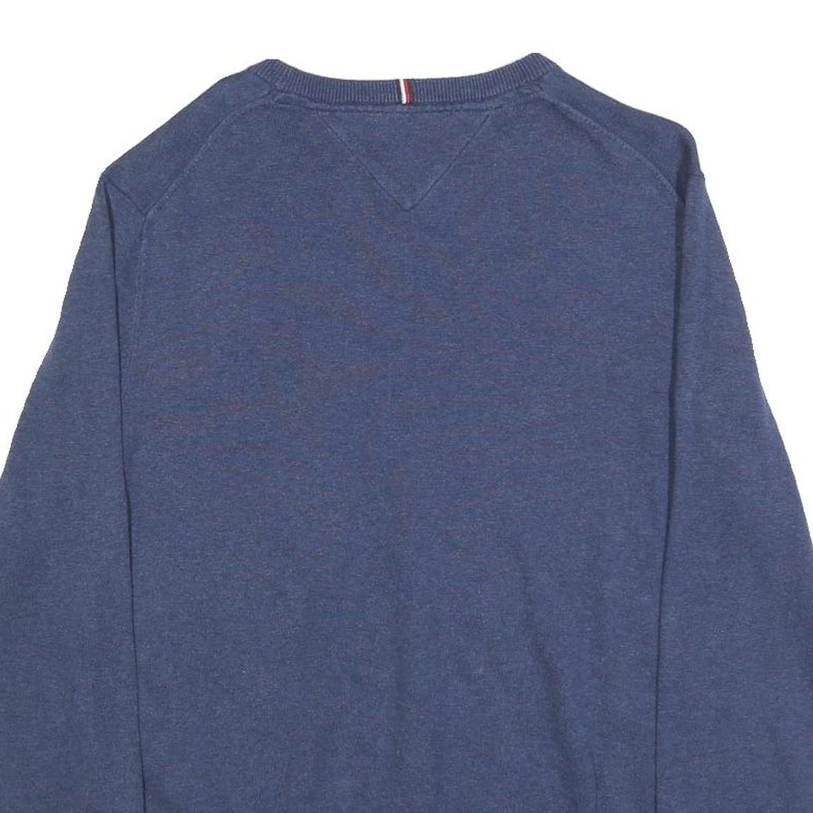 TOMMY HILFIGER Mens Blue Plain Cotton Crew Neck Basic Knit Jumper M Casual