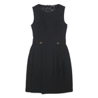 LANIDOR Womens Black Sleeveless Day Woven Plain Midi S Button Closure Elegant