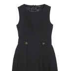 LANIDOR Womens Black Sleeveless Day Woven Plain Midi S Button Closure Elegant